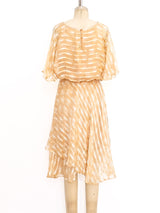 Beige Silk Chiffon Striped Dress Dress arcadeshops.com