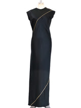 Sleeveless Satin Gown with Gold Trim Dress arcadeshops.com