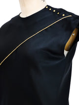 Sleeveless Satin Gown with Gold Trim Dress arcadeshops.com