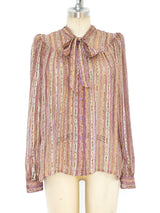 Silk Chiffon Striped Paisley Blouse Top arcadeshops.com