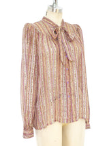 Silk Chiffon Striped Paisley Blouse Top arcadeshops.com