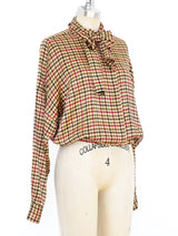 Houndstooth Silk Blouse Top arcadeshops.com