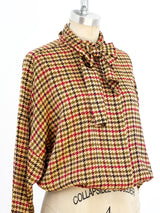 Houndstooth Silk Blouse Top arcadeshops.com