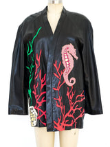 Ocean Applique Leather Jacket Jacket arcadeshops.com