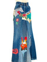 Patchwork Denim Maxi Skirt Bottom arcadeshops.com
