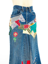 Patchwork Denim Maxi Skirt Bottom arcadeshops.com