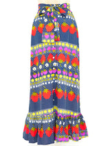 Mixed Strawberry Print Ruffle Maxi Skirt Bottom arcadeshops.com