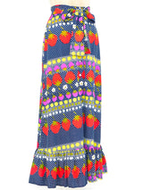 Mixed Strawberry Print Ruffle Maxi Skirt Bottom arcadeshops.com