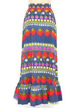 Mixed Strawberry Print Ruffle Maxi Skirt Bottom arcadeshops.com