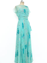 Norman Hartnell Floral Chiffon Gown Dress arcadeshops.com