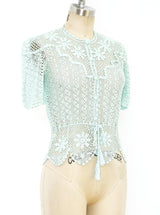 Button Front Hand Crochet Top Top arcadeshops.com