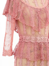 Pink Hand Crochet Ruffle Dress Dress arcadeshops.com