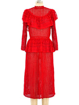 Red Lace Ruffle Crochet Dress Dress arcadeshops.com