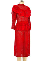 Red Lace Ruffle Crochet Dress Dress arcadeshops.com