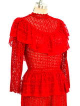 Red Lace Ruffle Crochet Dress Dress arcadeshops.com