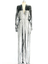 Metallic Silver Panne Velvet Gown Dress arcadeshops.com