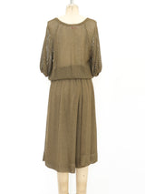 Dark Khaki Open Crochet Skirt Ensemble Suit arcadeshops.com