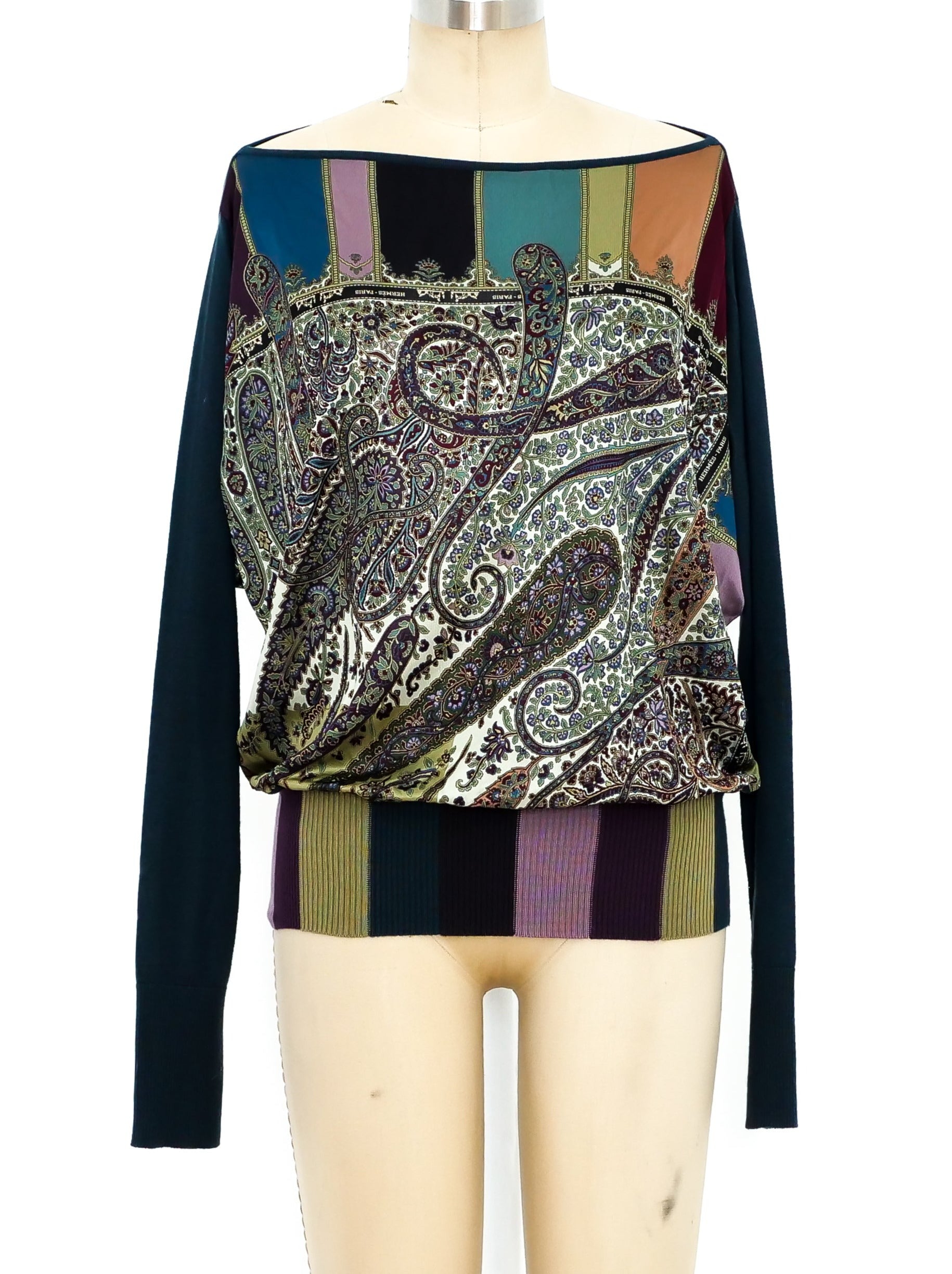 Hermes Multicolor Paisley Printed Knit & Cashmere Oversized