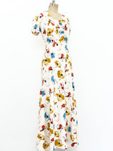 1930's Watercolor Floral Printed Gown Dress arcadeshops.com