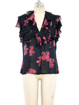 Ruffled Silk Chiffon Floral Top Top arcadeshops.com