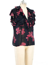 Ruffled Silk Chiffon Floral Top Top arcadeshops.com