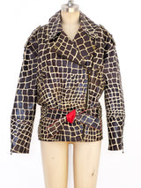 Giraffe Embossed Leather Motorcycle Jacket arcadeshops.com