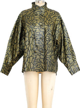 Metallic Gold Floral Leather Jacket Jacket arcadeshops.com
