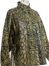 Metallic Gold Floral Leather Jacket Jacket arcadeshops.com