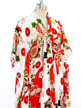 Floral Motif Printed Silk Kimono Robe Jacket arcadeshops.com