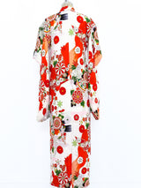 Floral Motif Printed Silk Kimono Robe Jacket arcadeshops.com