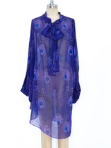 Hanae Mori Peacock Feather Chiffon Caftan Dress arcadeshops.com