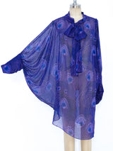 Hanae Mori Peacock Feather Chiffon Caftan Dress arcadeshops.com