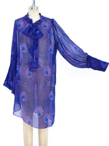 Hanae Mori Peacock Feather Chiffon Caftan Dress arcadeshops.com
