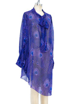 Hanae Mori Peacock Feather Chiffon Caftan Dress arcadeshops.com