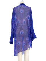 Hanae Mori Peacock Feather Chiffon Caftan Dress arcadeshops.com