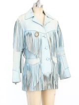 1950's Sky Blue Fringed Western Leather Jacket Jacket arcadeshops.com
