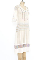 1930's Pastel Embroidered Smocked Gauze Dress Dress arcadeshops.com