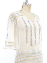 1930's Pastel Embroidered Smocked Gauze Dress Dress arcadeshops.com