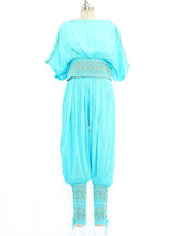 Turquoise Cotton Gauze Pleated Ensemble Suit arcadeshops.com