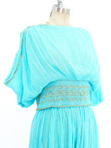 Turquoise Cotton Gauze Pleated Ensemble Suit arcadeshops.com