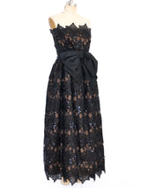 Sequin Embellished Floral Lace Gown Dress arcadeshops.com