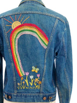 Rainbow Embroidered Denim Jacket Jacket arcadeshops.com