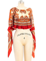 Scarf Printed Angel Sleeve Crop Top Top arcadeshops.com