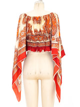 Scarf Printed Angel Sleeve Crop Top Top arcadeshops.com