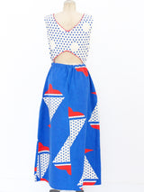 Sailboat Printed Cutout Maxi Dress Dress arcadeshops.com