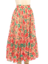Floral Printed Peach Ruffle Skirt Bottom arcadeshops.com