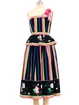 Victor Costa Striped Dress with Flower Applique Dress arcadeshops.com