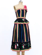 Victor Costa Striped Dress with Flower Applique Dress arcadeshops.com