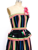 Victor Costa Striped Dress with Flower Applique Dress arcadeshops.com