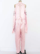 Pink Satin Laced Sleeve Jumpsuit Suit arcadeshops.com